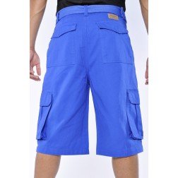 Akademiks Camper Cargo Pocket Shorts With Canvas Belt Blue