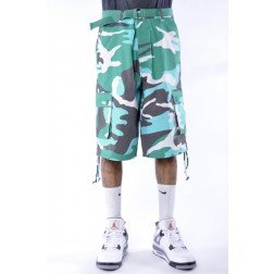 THC Camo Belted Utility Cargo Shorts Teal/Wht