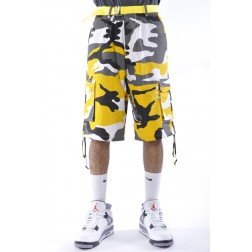 THC Belted Utility Camo Cargo Shorts Yellow