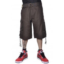 Krome Casual Work Belted Cargo Shorts Brown