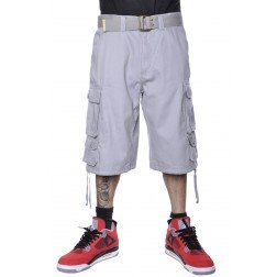 Krome Casual Work Belted Cargo Shorts Silver