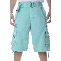 M. Society Belted Cargo Drawstring Zipper Casual Mint Green Pocket Shorts