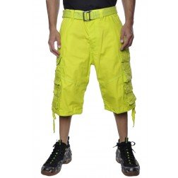 Smoke Rise Neon Belted Cargo Shorts Lime