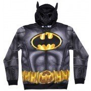 Batman Hoodie Mens DC Comics Sweater Mask Costume Dark Knight Authentic Black