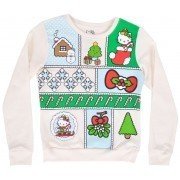Christmas Hello Kitty Sweatshirt Girls Age 8-14 Crewneck Holiday Pullover Cream