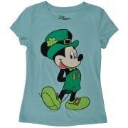 St Patrick's Day Mickey Mouse T-Shirt Disney Girls Age 7-12 Glitter Mint Green