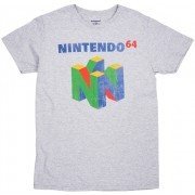 Nintendo 64 Mens Regular Fit T-Shirt Athletic Heather S-2XL Logo Distressed Tee