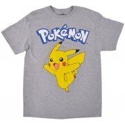 Pokemon Pikachu T-Shirt Nintendo Cartoon Top Adult Mens Heather Gray