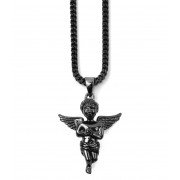 The Gold Gods Mirco Angel Necklace Rhodium Black 28 Inch Chain