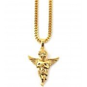 The Gold Gods Micro Angel Piece Necklace 28 Inch Chain 18k Plated