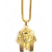 The Gold Gods Pharaoh Head Necklace 28 Inch Franco Chain 18k Plated