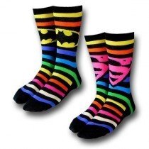 Batman Superman Socks 2 Pack Rainbow Stripe DC Comics