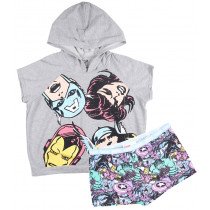 Marvel Avengers French Terry Hoodie Shorts Pajama Sleepwear Lounge Set PJ Grey