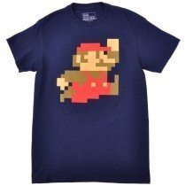 Super Mario Bros Tee Shirt Pixel Game Nintendo Short Sleeve Navy Authentic Mens