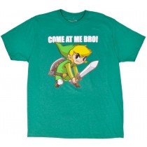 Legend of Zelda Link TShirt Come at Me Bro Nintendo Men Authentic Green Small-2XL