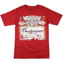 Budweiser Beer Alcohol Beverage Men Regular Fit Shirt Red S-XL Drink Distressed