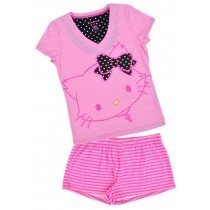 CharmmyKitty V Neck Shirt Short Set Hello Kitty Sleepwear Top Authentic Pink