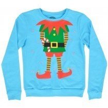 Elf Christmas Sweatshirt Crewneck Pullover Holiday Girls Age 8-14 Turquoise