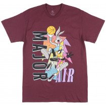 Looney Tunes Bugs Bunny Daffy Duck Major Air Basketball T-Shirt Tee Burgundy
