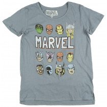 Marvel Vintage Distressed Elongated Superhero T-Shirt Tee Top Thor Hulk Blue