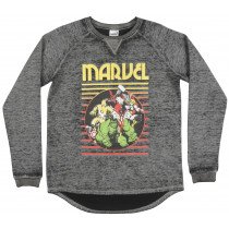 Marvel Retro Avengers Crewneck Elongated Fleece Pullover Heroes Heather Charcoal