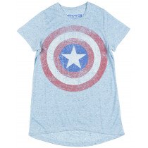 Marvel Captain America Shield T-Shirt Hi-Low Light Blue Womens