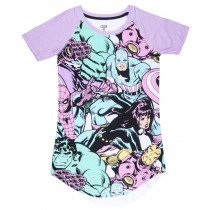 Marvel Avengers Superhero Captain America Black Widow Pastel Sleep Shirt Purple