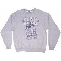 R2D2 Crew Neck Sweater Star Wars Fleece Gray Droid Licensed Authentic Mens S-2XL