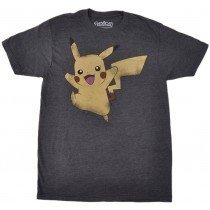 Pokemon Pickachu Tee Shirt Anime Distressed Nintendo Adult Mens Charcoal