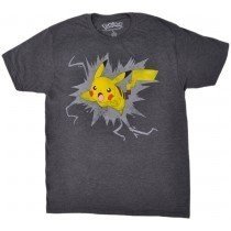 Pokemon Pickachu Tee Shirt Anime Faded Nintendo Lighting Adult Mens Charcoal