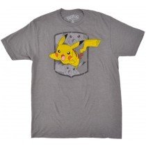 Pokemon Pikachu Tee Shirt Distressed Short Sleeve Nintendo Mens Grey Authentic