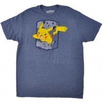 Pokemon Pikachu Tee Shirt Short Sleeve Nintendo Heather Blue Authentic Mens Top