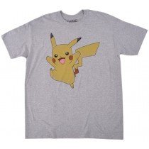 Pokemon Pikachu Tee Shirt Nintendo Anime Short Sleeve Distressed Mens Grey