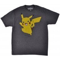 Pokemon Pickachu Tee Shirt Anime Faded Nintendo Cartoon Adult Mens Charcoal