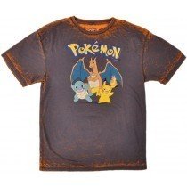 Pokemon Tee Shirt Mens Acid Wash Anime Short Sleeve Characters Nintendo Gray