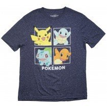 Pokemon Pikachu Men's Regular Fit Shirt Marled Blue S-XL Charmander Squirtle Tee