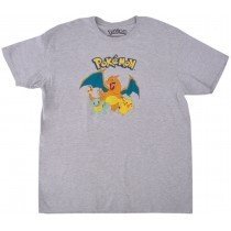 Pokemon Tee Shirt Mens Anime Characters Adult Short Sleeve Nintendo Gray