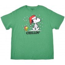 Peanuts Snoopy Woodstock Chillin T-Shirt Green Mens Holiday