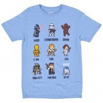 Star Wars Tee Shirt Cast Pixels Vader Luke Disney Mens Authentic Top Light Blue