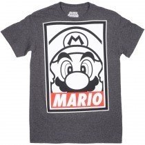 Super Mario Face Men's Regular Fit T-Shirt Heather Charcoal S Nintendo Game Tee