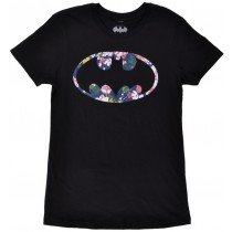 Batman Floral Tee Shirt Petite Womens Black DC Comics Logo Cotton Fashion Hero