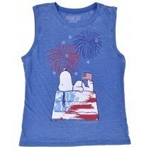 Peanuts Snoopy Tank Top 4th July Shirt USA Blue Womens