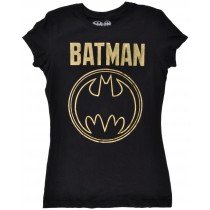 Batman Tee Shirt Petite Womens Black DC Comics Vintage Logo Cotton Fashion Gold