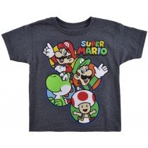 Super Mario Brothers Tee Shirt Kids Nintendo Short Sleeve Luigi Boys Charcoal
