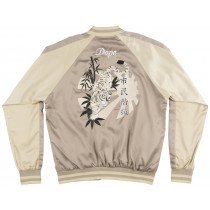 Dope Tiger Satin Souvenir Jacket Outerwear Streetwear Fashion Style Pocket Khaki
