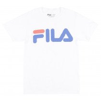 FILA Logo Diagonal Stripe Regular Fit T-Shirt Activewear Tee Shirt Mens White