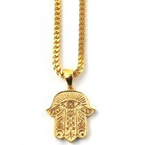 The Gold Gods Hamsa Hand Necklace 28 Inch Franco Chain 18k Plated