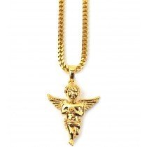 The Gold Gods Micro Angel Piece Necklace 28 Inch Chain 18k Plated