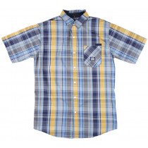 Parish Nation Plaid Short Sleeve Button Down Navy Rounded Streetwear Style Mens