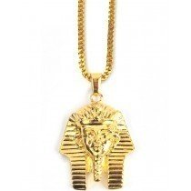 The Gold Gods Pharaoh Head Necklace 28 Inch Franco Chain 18k Plated